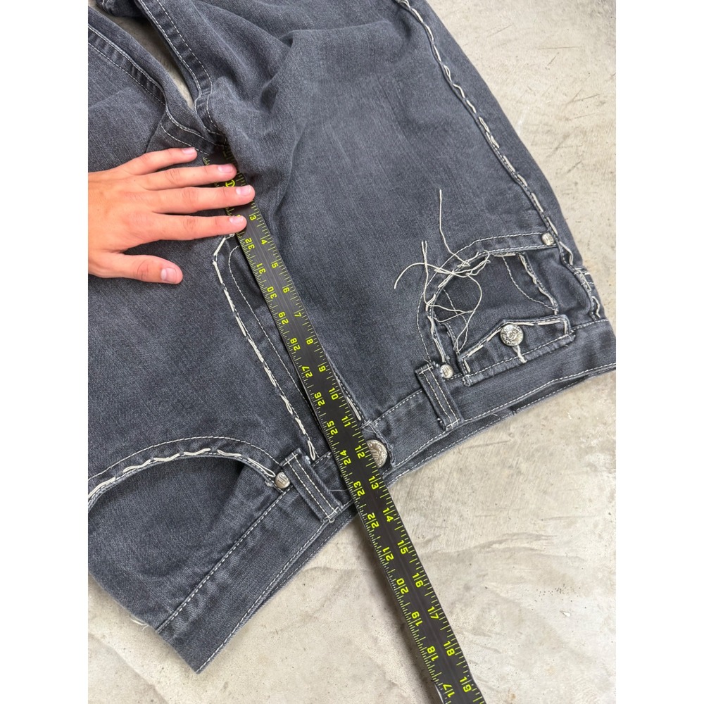 Vintage Southpole Baggy Denim Jorts Black Flame Embroidered Y2K Skater Shorts 36 - Picture 7 of 8